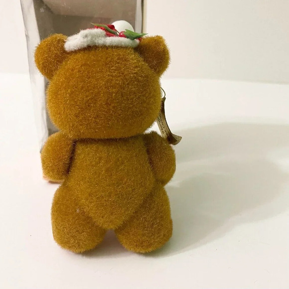 Vintage Jasco Flocked Velvet Christmas Teddies 4 Inch Hanging Tree Ornament - Picture 11 of 16